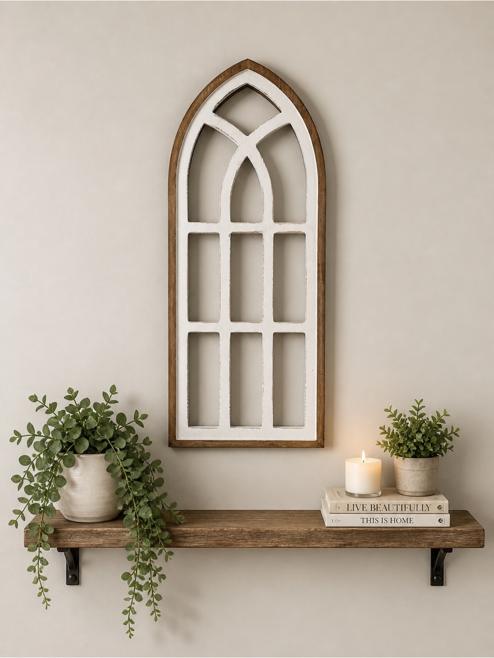 Hobby Lobby White and Brown Arched Window Wall Accent